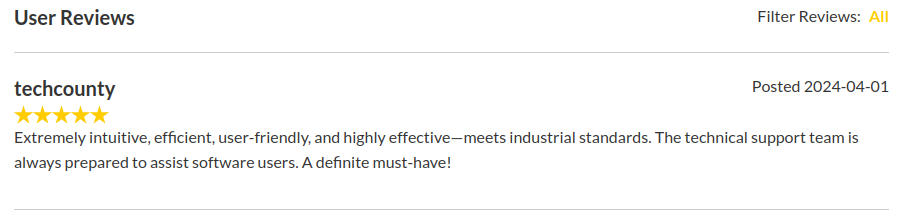 A testimonial of a user in regards to the positive aspects of the software.